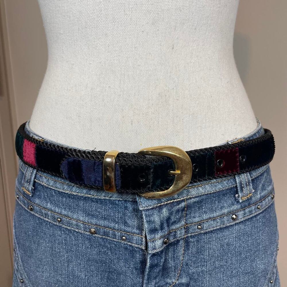 Elite Velvet patchwork color block whimsigoth large vintage belt